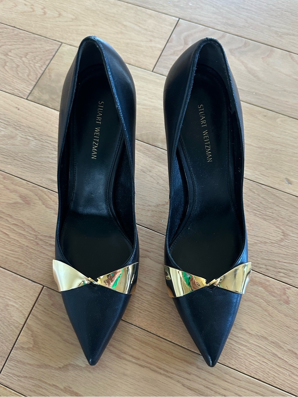 STUART WEITZMAN SW Stanton 90 Black Tripoli Leather Point Toe Pumps Size 7
